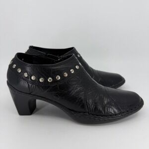 Josef Seibel Ankle Bootie Size 37/6.5-7 Women Studded Leather Black Side Zip